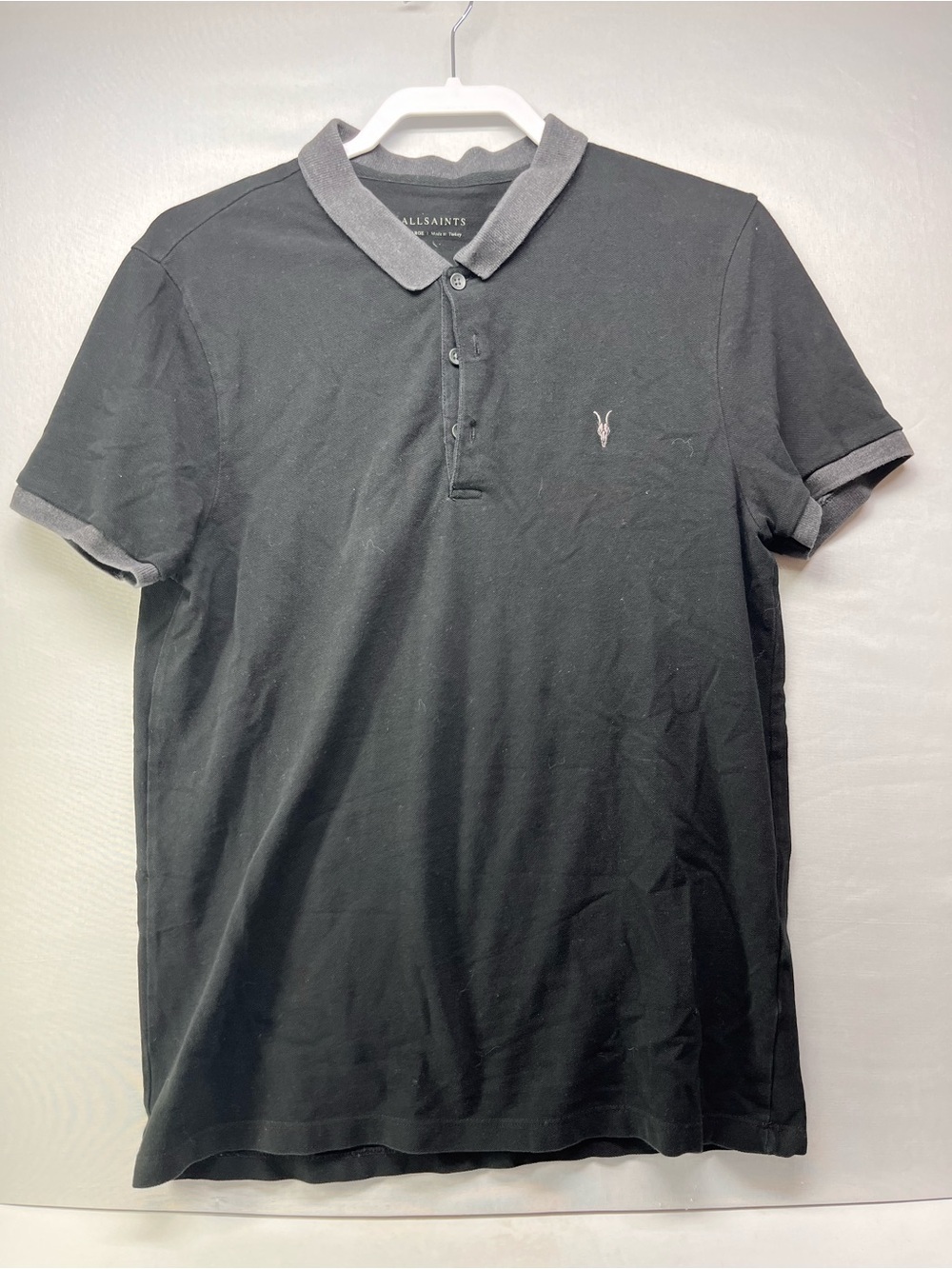 AllSaints Men’s Black Polo with Gray Contrast Collar